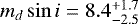 Mathematical equation: $m_d \sin i = 8.4_{-2.5}^{+1.7}$