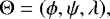 Mathematical equation: \begin{equation*} {\mathrm \Theta} = (\phi, \psi, {\mathrm \lambda}),\end{equation*}