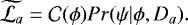 Mathematical equation: \begin{equation*} \widetilde{ {\cal L}_{a} } = {\cal C} (\phi) Pr(\psi| \phi, D_{a}).\end{equation*}