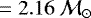 Mathematical equation: $ = 2.16~{\cal M}_{\odot}$