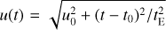 Mathematical equation: $$ u(t)=\sqrt{u_0^2+(t-t_0)^2/t_{\mathrm{E}}^2} $$