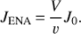 Mathematical equation: $ \begin{aligned} J_\mathrm{ENA}\,{=}\,\frac{V}{v}J_0. \end{aligned} $