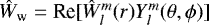 Mathematical equation: $\hat{W}_{\textrm{w}} = \textrm{Re} [\hat{W}_l^m(r) Y_l^m(\theta, \phi)]$