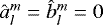 Mathematical equation: $\hat{a}_l^m=\hat{b}_l^m=0$
