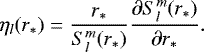 Mathematical equation: \begin{equation*} \eta_l (r_*) = \frac{{r_*}}{S_{l}^{m}(r_*)}\frac{\partial S_{l}^{m}(r_*)}{\partial r_*}. \end{equation*}