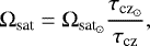 Mathematical equation: \begin{equation*} {\mathrm{\Omega}}_{\textrm{sat}} = {\mathrm{\Omega}}_{\textrm{sat}_{\odot}} \frac{\tau_{\textrm{cz}_{\odot}}}{\tau_{\textrm{cz}}}, \end{equation*}