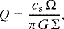 Mathematical equation: \begin{equation*}Q=\frac{c_{\textrm{s}}\,\mathrm{\Omega}}{\pi\,G\,\mathrm{\Sigma}}, \end{equation*}
