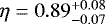 Mathematical equation: $\eta=0.89_{-0.07}^{+0.08}$