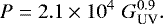Mathematical equation: \begin{equation*} P = 2.1\times10^4 \,\, G_{\textrm{UV}}^{0.9}. \end{equation*}