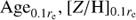 Mathematical equation: $${\rm{Ag}}{{\rm{e}}_{0.1{r_e}}},{\left[ {{\rm{Z/H}}} \right]_{0.1{r_e}}}$$