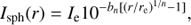 Mathematical equation: $${I_{{\rm{sph}}}}\left( r \right) = {I_{\rm{e}}}{10^{ - {b_n}\left[ {{{\left( {r/{r_{\rm{e}}}} \right)}^{1/n}} - 1} \right]}},$$