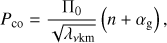 Mathematical equation: $ \begin{aligned} P_\mathrm{co} = \frac{\Pi _0}{\sqrt{\lambda _{{\nu \mathrm{km}}}}}\left(n + \alpha _\mathrm{g}\right), \end{aligned} $