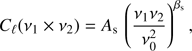 Mathematical equation: $ {C_\ell }({\nu _1} \times {\nu _2}) = {A_{\rm{s}}}\,{\left( {\frac{{{\nu _1}{\nu _2}}}{{\nu _0^2}}} \right)^{{\beta _{\rm{s}}}}}, $