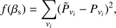 Mathematical equation: $ f({\beta _{\rm{s}}}) = \sum\limits_{{\nu _i}} {{{({{\tilde P}_{{\nu _i}}} - {P_{{\nu _i}}})}^2}} , $