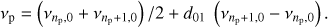 Mathematical equation: $$ \begin{aligned} \nu _\mathrm{p }=\left( {\nu _{{n_\mathrm{p }},0} + \nu _{{n_\mathrm{p }}+1,0}} \right) / 2 + d_{01} \; \left( {\nu _{{n_\mathrm{p }}+1,0} - \nu _{{n_\mathrm{p }},0}} \right) . \end{aligned} $$