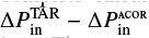 Mathematical equation: $\delta \left(\Delta P_\mathrm{in}\right)=\Delta P^\mathrm{TAR}_\mathrm{in}-\Delta P^\mathrm{\textsc{\textsc{acor}}}_\mathrm{in}$