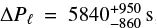 Mathematical equation: $\Delta P_\ell=5840^{+950}_{-860} \mathrm{s}$