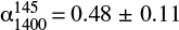 Mathematical equation: ${\rm {\alpha}}_{1400}^{145} {=} 0.48\pm0.11$