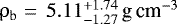 Mathematical equation: $\rho_{\mathrm{b}}=\,5.11 _{ - 1.27 } ^ { + 1.74}\,\textrm{g\,cm}^{-3}$
