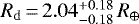 Mathematical equation: $R_{\mathrm{d}}\,{=}\,2.04 _{ - 0.18 } ^ { + 0.18 }\,R_{\oplus}$
