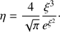 Mathematical equation: $$\eta = {4 \over {\sqrt \pi }}{{{\xi ^3}} \over {{e^{{\xi ^2}}}}} \cdot $$