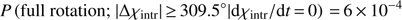 Mathematical equation: $$ P\left( {{\rm full} \; {\rm rotation}; \; |\Delta \chi _{{\rm intr}} |\; \ge 309.5^\circ |{\rm d}\chi _{{\rm intr}} /{\rm d}t = 0} \right) = 6 \times 10^{ - 4} $$