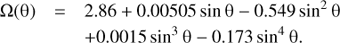 Mathematical equation: $ \begin{aligned} \Omega (\theta )&= 2.86+0.00505 \sin \theta -0.549\sin ^2\theta \nonumber \\&+ 0.0015 \sin ^3\theta -0.173 \sin ^4\theta . \end{aligned} $