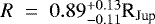 Mathematical equation: ${R}\;=\;0.89^{+0.13}_{-0.11}\textrm{R}_{\textrm{Jup}}$