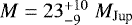 Mathematical equation: ${{M} = 23^{+10}_{-9}\;{M}_{\textrm{Jup}}}$