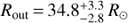 Mathematical equation: $ R_{{\rm out}} = 34.8_{ - 2.8}^{ + 3.3} R_ \odot $