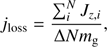 Mathematical equation: $$ {\dot J}_\text{loss}=\frac{\mathrm\Sigma_i^NJ_{z,i}}{\mathrm\Delta Nm_\mathrm g}, $$