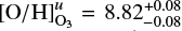 Mathematical equation: $ \mathrm{[O/H]}_{\mathrm{O}_3}^u = 8.82^{+0.08}_{-0.08} $