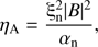 Mathematical equation: $ \begin{aligned} \eta _\mathrm{A} =\frac{\upxi _\mathrm{n}^2 |B|^2}{\alpha _\mathrm{n}}, \end{aligned} $