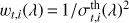 Mathematical equation: $ w_{t,i}(\lambda )\,{=}\,1/\sigma ^\mathrm{th}_{t,i}(\lambda )^2 $