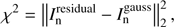 Mathematical equation: $ \begin{aligned} \chi ^2=\left\Vert I_\mathrm{n}^\mathrm{residual}-I_\mathrm{n}^\mathrm{gauss} \right\Vert_{2}^{2}, \end{aligned} $