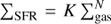 Mathematical equation: $ \textstyle\sum_\text{SFR}=K\sum_\text{gas}^N $