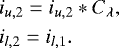 Mathematical equation: \begin{equation*} \begin{aligned} & i_{u,2} = i_{u,2}*C_{\lambda}, \\ & i_{l,2} = i_{l,1}. \end{aligned} \end{equation*}