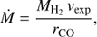 Mathematical equation: $$ \begin{aligned} {\dot{M}}= \frac{{M_\mathrm{H_2}}\,{{v}_\mathrm{exp}}}{r_\mathrm{CO}}, \end{aligned} $$
