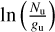 Mathematical equation: $ \ln \left(\frac{N_{\mathrm{u}}}{\mathit{g}_{\mathrm{u}}}\right) $