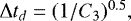 Mathematical equation: $ {\mathrm \Delta} t_d = (1/C_3)^{0.5}, $