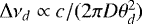 Mathematical equation: ${\mathrm \Delta} \nu_d \propto c/(2 \pi D {\theta}_d^2)$