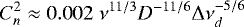Mathematical equation: \begin{equation*} C_n^2 \approx 0.002 \; \nu^{11/3} D^{-11/6} {\mathrm \Delta} \nu_d^{-5/6}\end{equation*}
