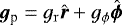 Mathematical equation: $\bm{g}_{\textrm{p}}=g_{\mathrm{r}} \hat{\bm{r}} + g_{\mathrm{\phi}} \hat{\bm{\phi}}$