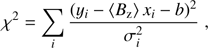 Mathematical equation: $ \begin{aligned} \chi ^2 = \sum _i \frac{(y_i - {\langle B_\mathrm{z} \rangle }\,x_i - b)^2}{\sigma ^2_i}\; , \end{aligned} $