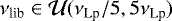 Mathematical equation: $\nu_{\textrm{lib}}\in \mathcal{U}(\nu_{\textrm{Lp}}/5, 5\nu_{\textrm{Lp}})$