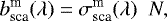 Mathematical equation: \begin{equation*} b^{\textrm{m}}_{\textrm{sca}}(\lambda) = \sigma^{\textrm{m}}_{\textrm{sca}}(\lambda) \hspace*{0.2cm} N, \end{equation*}
