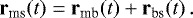 Mathematical equation: \begin{equation*} \mathbf{r}_{\textrm{ms}}(t) = \mathbf{r}_{\textrm{mb}}(t) + \mathbf{r}_{\textrm{bs}}(t)\,.\end{equation*}