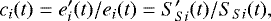 Mathematical equation: \begin{equation*}c_i(t) = e'_i(t) / e_i(t) = S'_{Si}(t) / S_{Si}(t), \end{equation*}