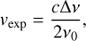 Mathematical equation: $ \begin{aligned} {v}_\mathrm{exp}=\frac{c\Delta \nu }{2\nu _0}, \end{aligned} $