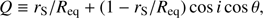 Mathematical equation: $$Q \equiv {r_S}/{{\mathop{\rm R}\nolimits} _{{\rm{eq}}}} + \left( {1 - {r_S}/{{\mathop{\rm R}\nolimits} _{{\rm{eq}}}}} \right)\cos i\cos \theta ,$$